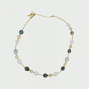 18K Y/G Gold, White & Black South Sea Pearl Necklace 7-10mm 21pcs