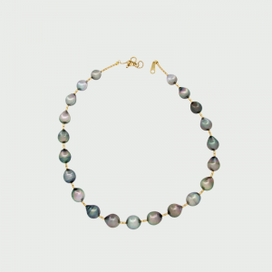 18K Y/G Black South Sea Pearl Necklace 8.5-10mm 21pcs