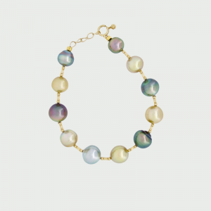 18K Y/G Gold & Black South Sea Pearl Bracelet 8.5-10.5mm