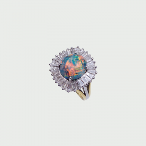 18K Y&W/G Black Opal & Diamond Ring Opal 3.44cts DIA 51TD-2.90cts