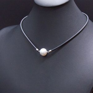 S/S R/P South Sea Pearl & Neoprene Necklace 13mm 42cms + 5cms
