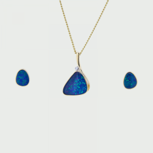 14K Y/G Boulder Opal Doublet Earring 2.16cts & Diamond Pendant 3.92 / 0.01cts Set