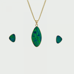 14K Y/G Doublet Opal Earrings 3.55cts & Pendant 7.49cts Set