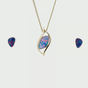 14K Y/G Doublet Opal Earrings & Pendant Set