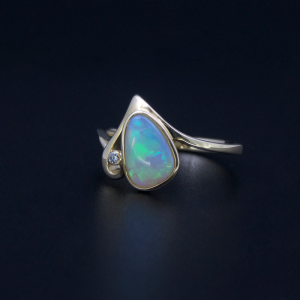 14K Y/G Light Opal & Diamond Ring